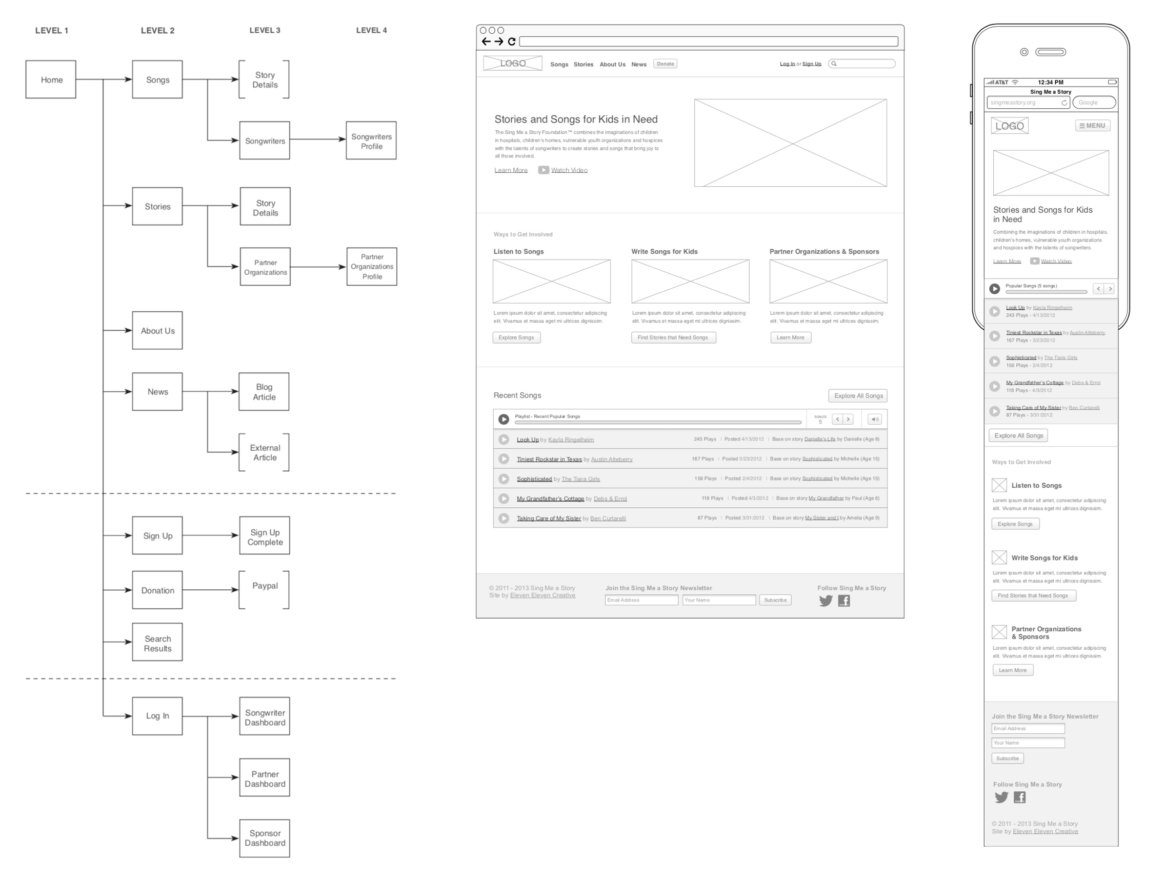 Sing Me a Story Wireframes