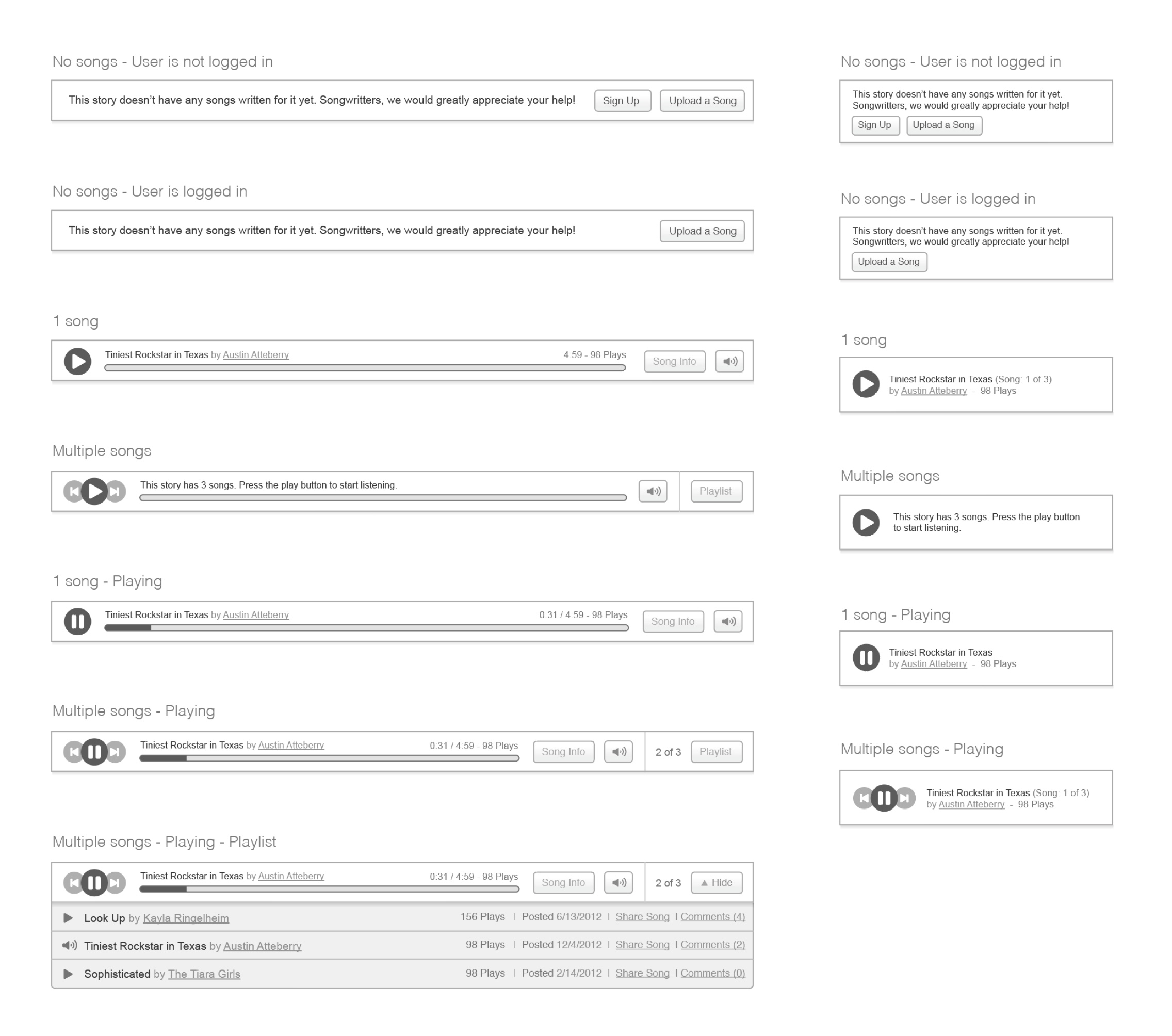 Sing Me a Story Wireframes