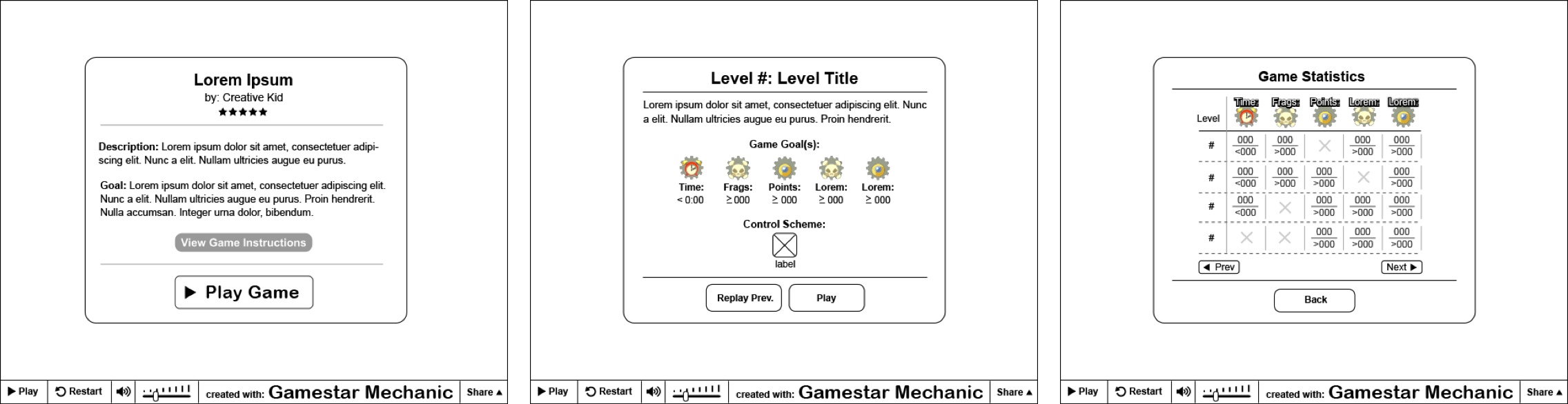 Gamestar Mechanic Player Wireframes